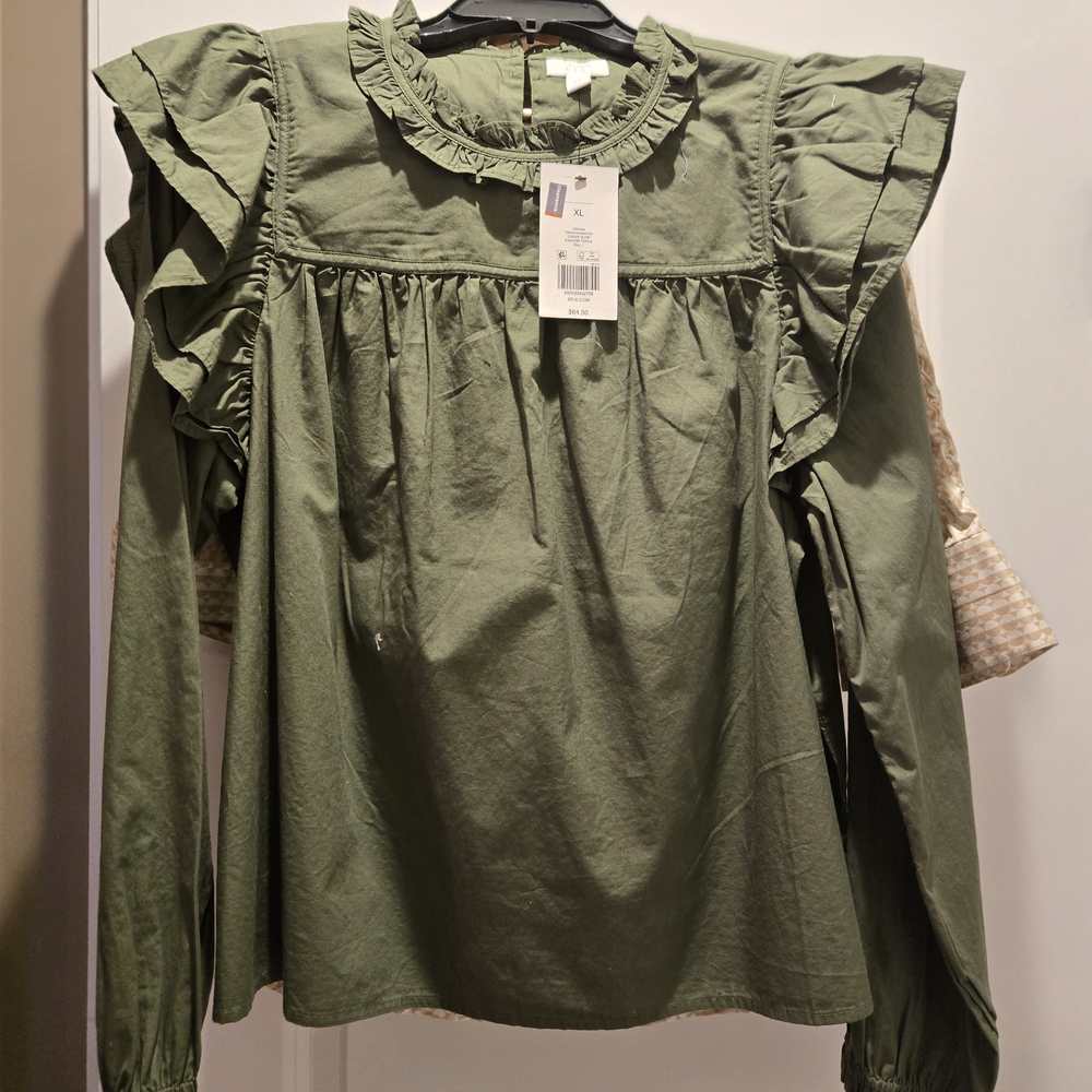 Olive Green Ruffle Blouse
